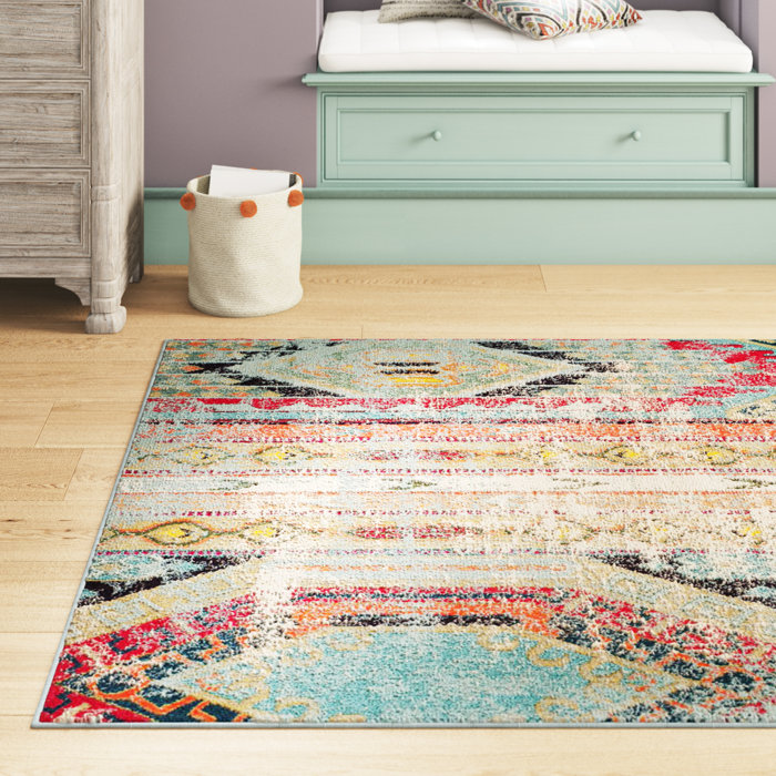 Mistana™ Newburyport Power Loom Performance Pink/Orange/Yellow Rug